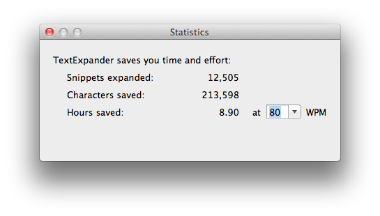 TextExpander stats pe